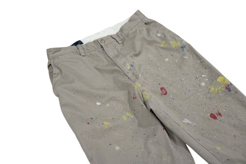 VINTAGE POLO RALPH LAUREN 32X30 ARTIST PAINT SPLATTER DISTRESSED TAN CHINO PANTS - Picture 3 of 24