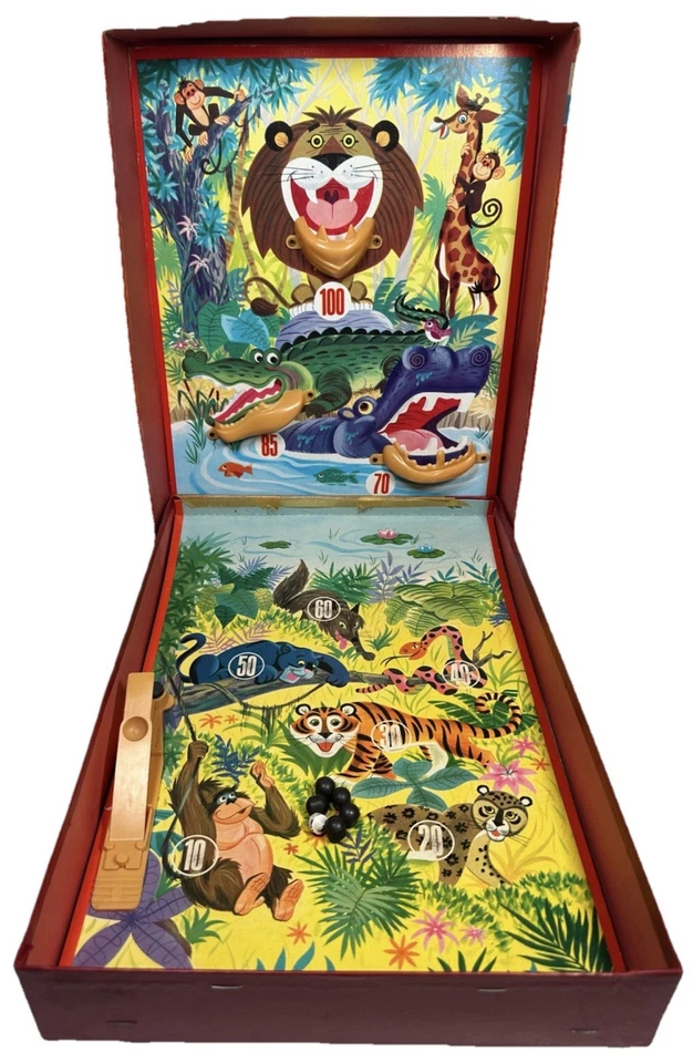 Vintage 1968 JUNGLE FUN Magnetic Flip Action Game Transogram Made In USA - Image 2 of 4