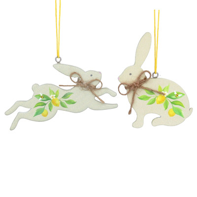 Gisela Graham Zitronen Design Hasen Ostern Hängedeko 2er Set rustikal