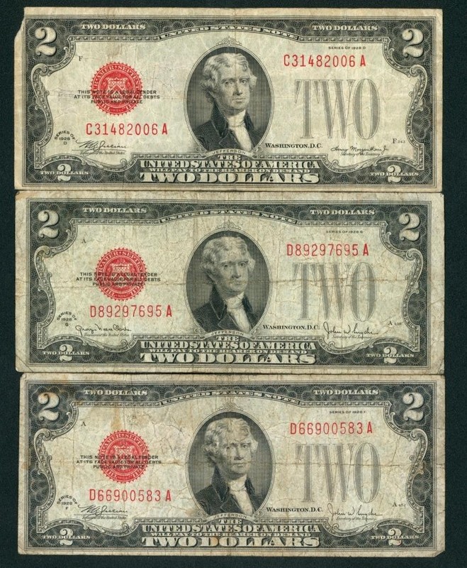 ((3 NOTES)) $2 1928 United States Note ** PAPER CURRENCY AUCTIONS