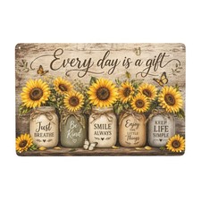 Metal Wall Decor Sign with Sunflower Design a...