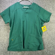 WonderWink Four-Stretch Scrub Top Shirt Womens XL Green V-Neck Nursing Medical