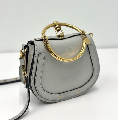 100% Auth-CHLOE Calfskin Suede Small Nile Bracelet Bag Airy Grey Gently Used