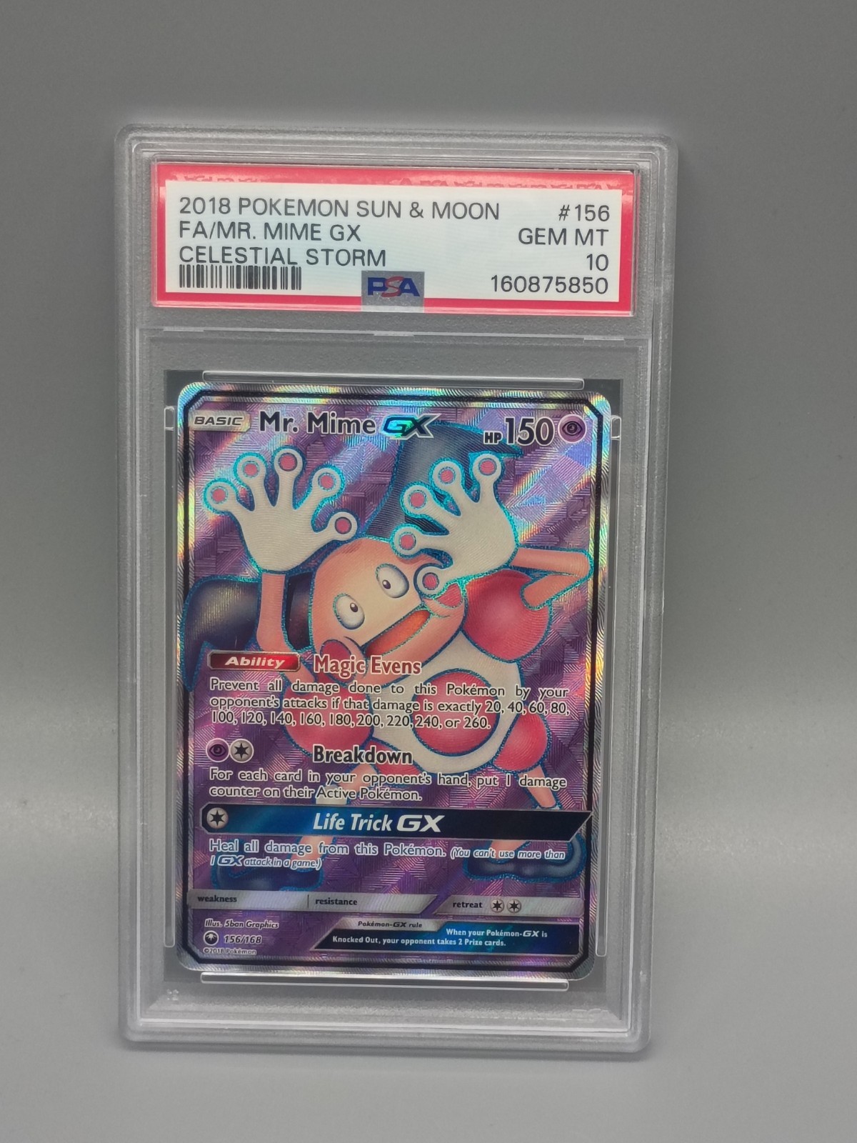 Mr. Mime GX 156/168 Full Art Holo Pokémon 2018 Celestial Storm PSA 10