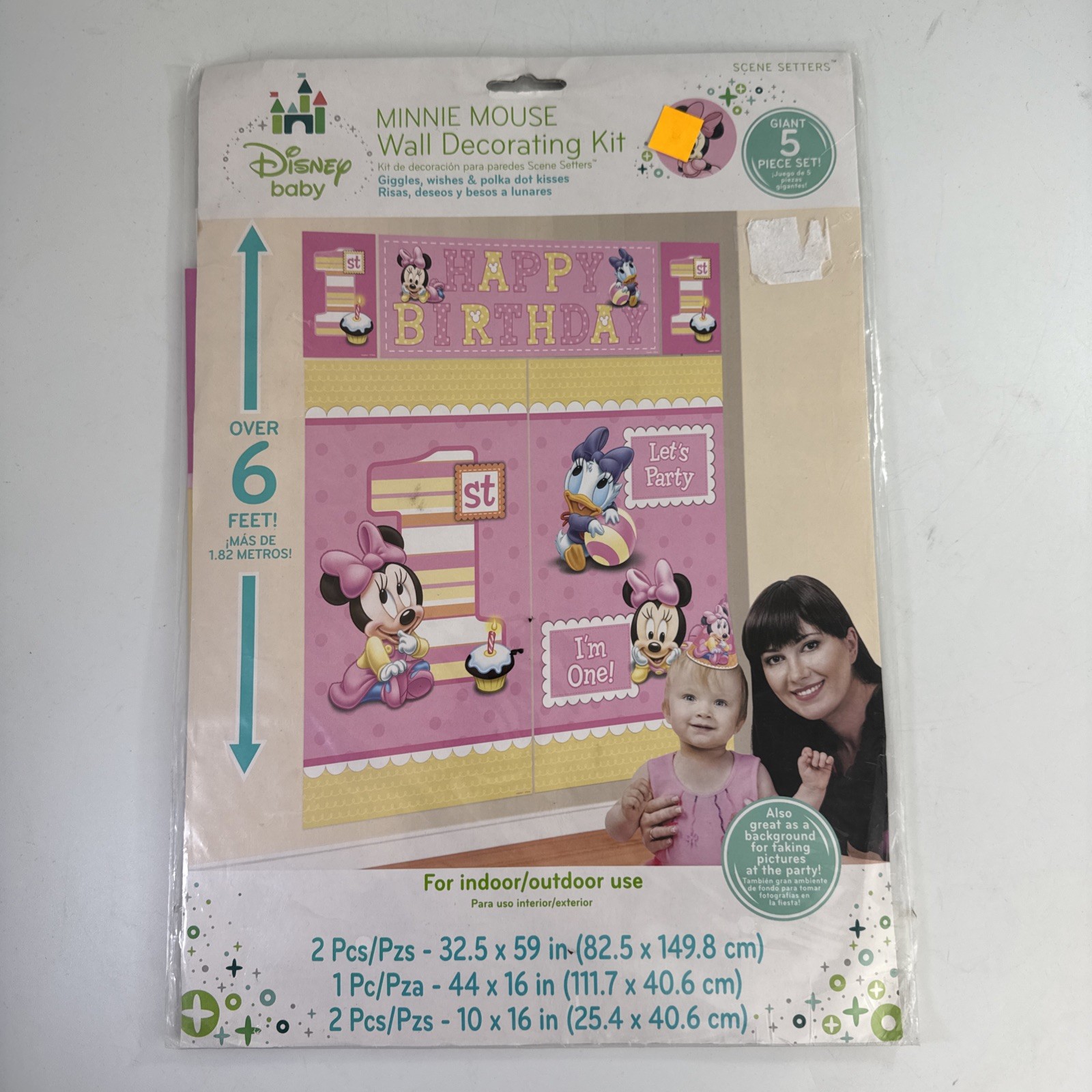 Disney Baby Minnie Mouse 1st Birthday Wall Banner Scene Setter 5pc Over 6ft Pink