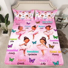 Cute Ballet Girl Fitted Queen,African Style Black Girls Bedding Set 3Pcs,Teen...