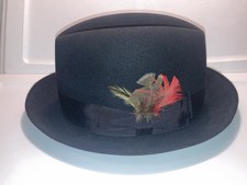 Stetson Key Club Men's Fur Felt Black Fedora Homburg Hat Size 6 3/4