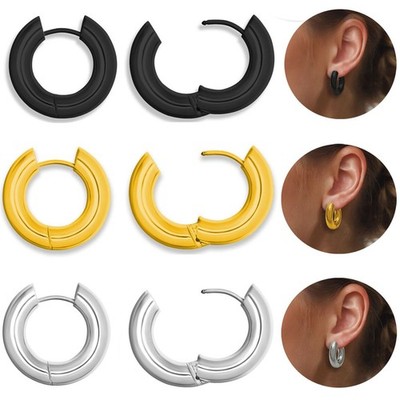 Chunky Hoops Creolen Edelstahl Damen   Breite Ohrringe Gold Silber Schwarz 28mm