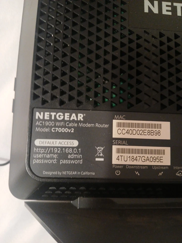 NETGEAR C7000v2 AC1900 WiFi Cable Modem Router with Power Cord - Image 2 of 2