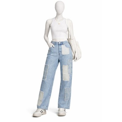 Everyday Chic Patchwork Jeans 27x28 Women Distressed Wide Leg Denim NWT y2k