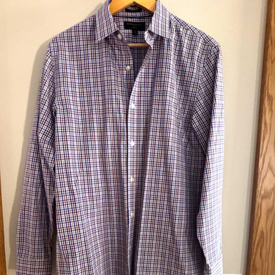 Banana Republic Slim Fit Non-Iron Check Dress Shirt Blue/White/Brown M