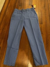 Merona Womens Straight Leg Ankle Crop Pants Blue Polka Dots Fit2 Size 6