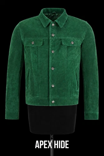 Men's Trucker Leather Jacket Green Suede Casual Fashion Shirt Style Jacket 1280 - product listing photo