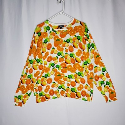 Lord Taylor Cardigan Sweater Womens 1X Button Fruit Citrus Orange Lemon Lime