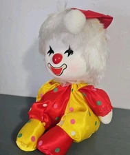 Vtg Musical Wind Up Clown Doll Moves Head +Plays " it's a small world after all"