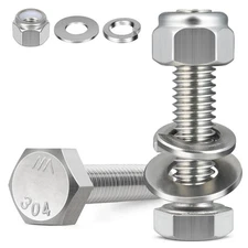 Hex Head Screw Bolt Lock Nuts Washers Kit 1/4-20 1-1/4 Inch Stainless 24 Sets