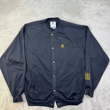 Vintage Adidas Jacket Mens XL Black Bomber Track Gold Trefoil Broken Button 
