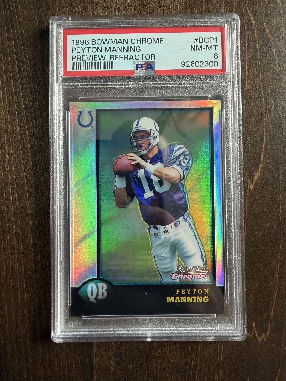1998 Bowman Chrome - Preview Peyton Manning #BCP1 Refractor (RC) PSA 8