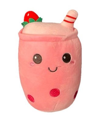 Adorable Strawberry Pink Bubble Milk Tea Boba 9'' Fruit Drink Soft Stuffed Plush