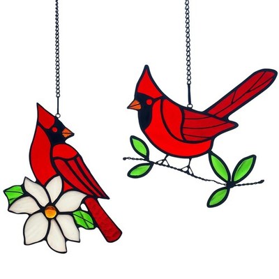 Red Cardinal Stained Glass Window Hanging - Memorial Gift for Bird Lovers