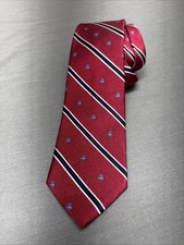 Brooks Brothers Striped Logo Red Navy Stripe 100 Silk Tie