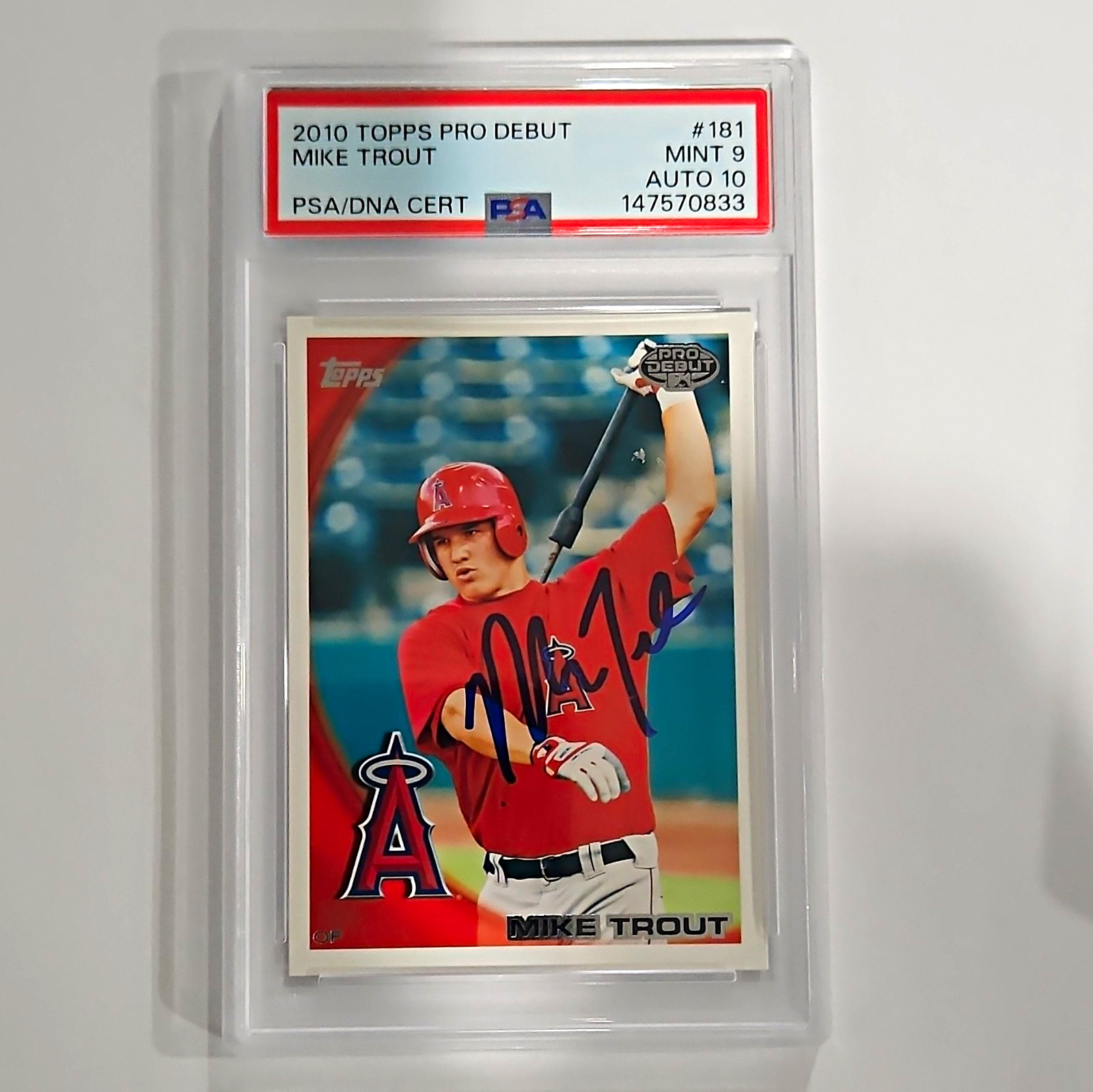 Topps 2010 Pro Debut Mike Trout #181 RC Hard Signed Auto PSA 9/AUTO 10 HOF!!!