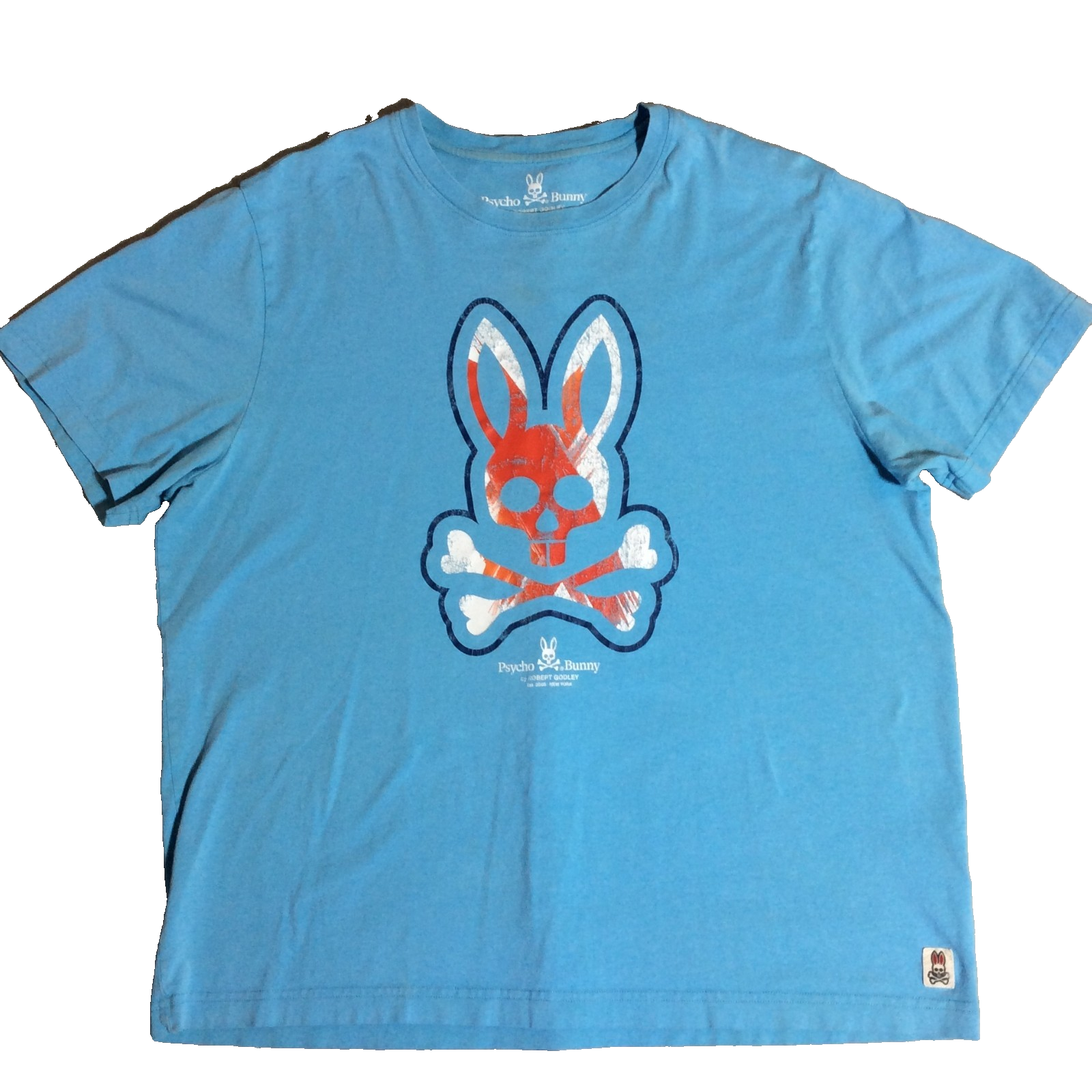 Psycho Bunny Graphic T-Shirt Men's XL Blue Pima Cotton Skull & Crossbones Logo