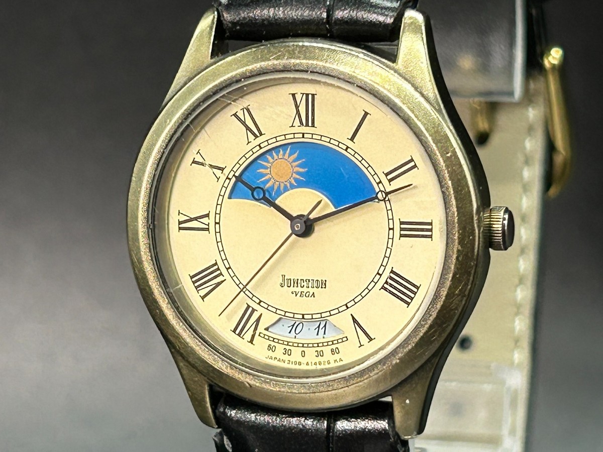 Vintage CITIZEN Junction 2198-404581 Sun & Moon Gold Roman QZ