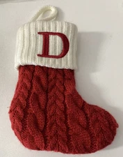 Red Cable Knit Christmas Mini Stocking   -  ST. NICHOLAS SQUARE 7” Initial D