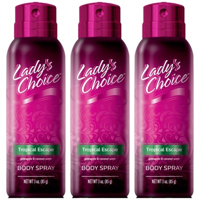 Lady's Choice Tropical Escape Body Spray, 3oz. (85g) (Pack of 3)