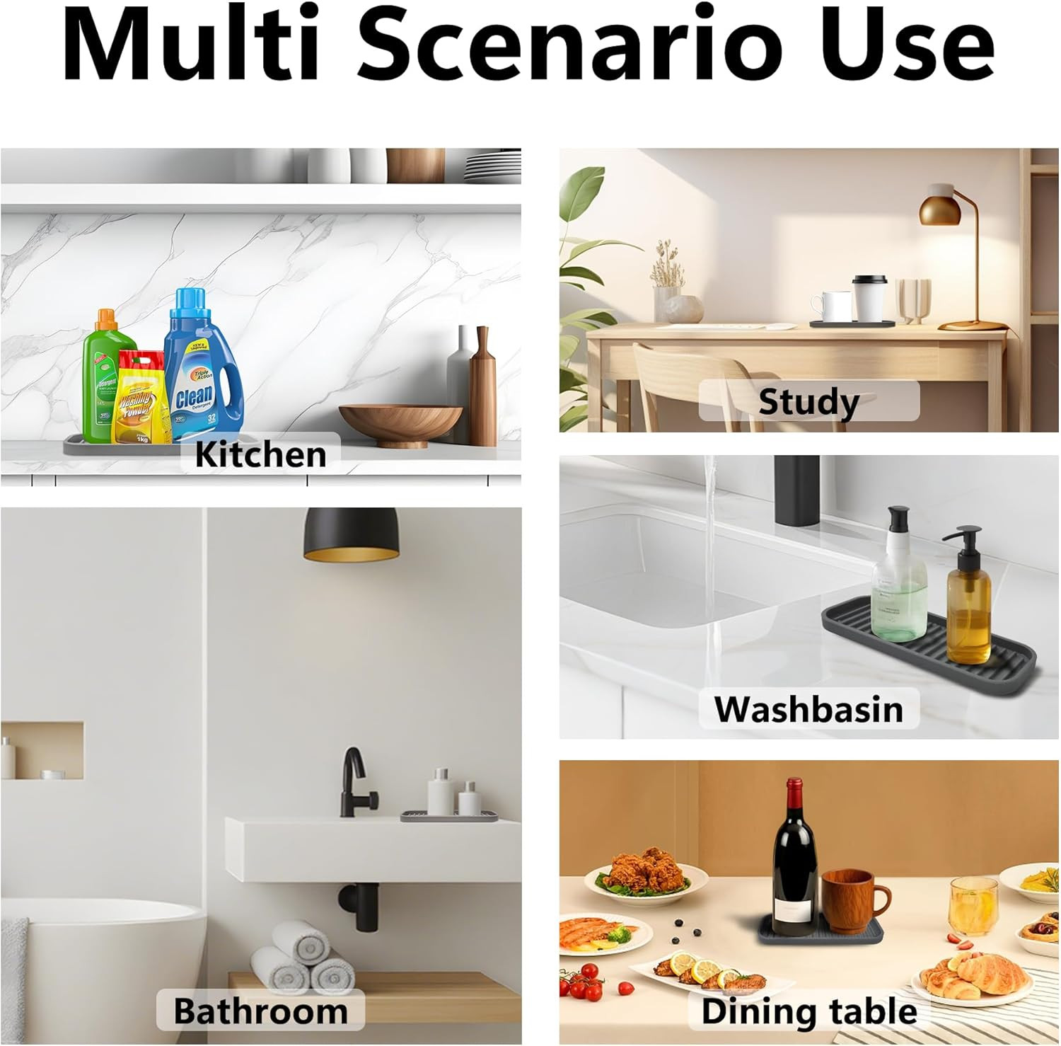 Silicone Sponge Holder Kitchen Sink Organizer Tray Dish Caddy Soap Dispenser