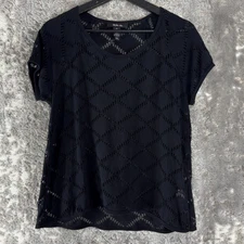 Style Co Size M Stretch Geometric Casual Top Black Short Sleeve Pullover Lined