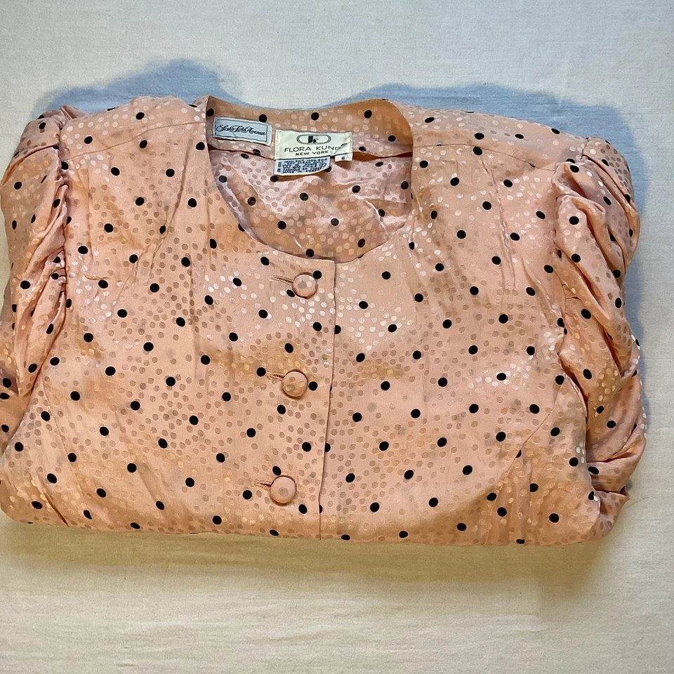 Винтажный FloraKung платье размер 6 100% шелк розовый горошек Saks 5-й авеню 80-х вечеринки - Изображение 3 из 4