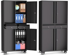 Heavy Duty 2-Drawer Metal Storage Cabinet with Adjustable Shelves Casters