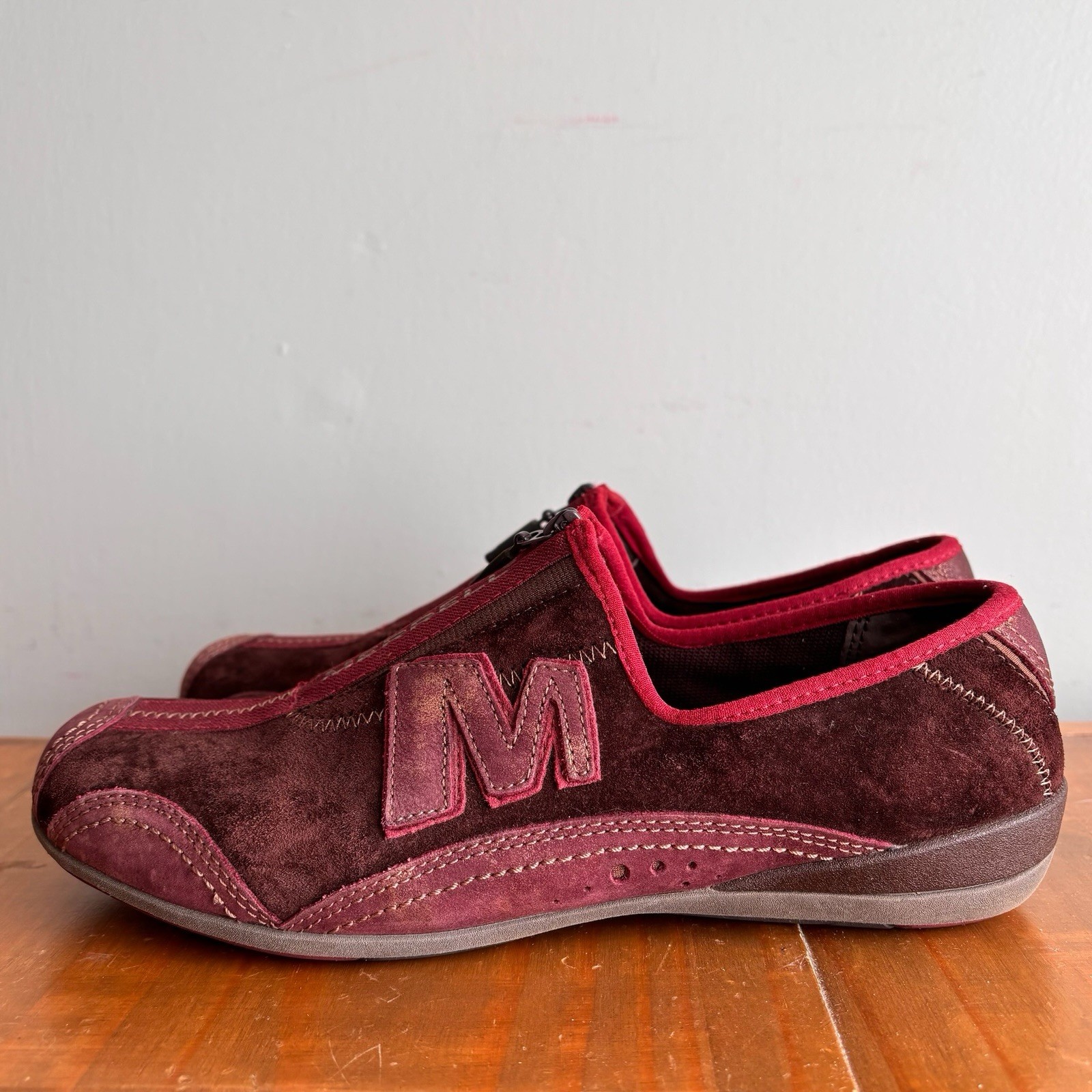 MERRELL Arabesque Leather Suede Zip Up Sneakers-Brown/Gold/B