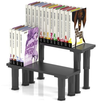 Manga Shelf Risers, 2 Pack Book Riser for Bookshelves, Black Wooden Height Ad...