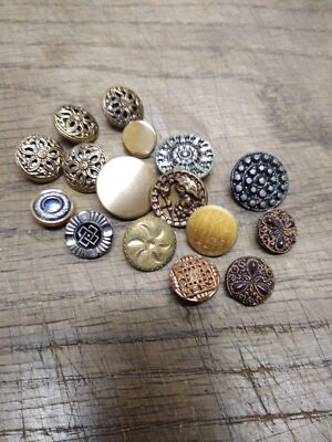 Vtg 16 Pc Assorted Shank Button Lot Twinkle Cut Steel Brass Porcelain 1/2-3/4 in