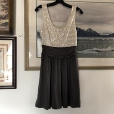 Express Sequin Stripe Gray Ivory Sleeveless Dress Women’s Sz 6 A1185