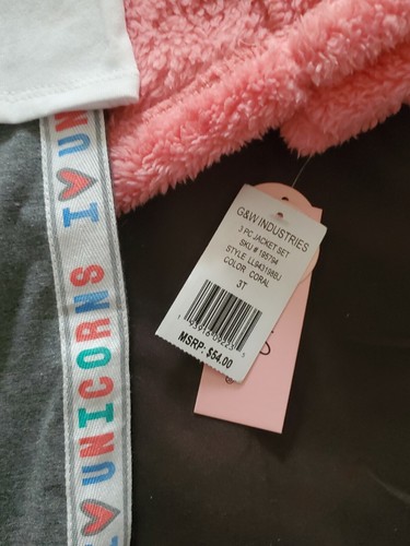 Little Lass 3-Piece Set: Jacket, shirt & "I Love Unicorns" leggings - Picture 4 of 7