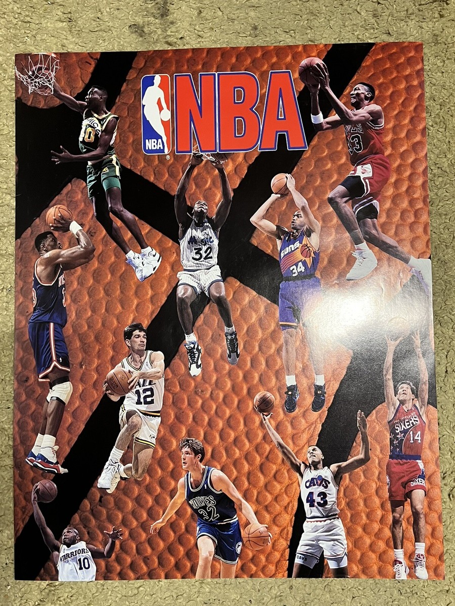 1990s NBA Basketball Poster 28x22 NBA Shaquille Bird Stockton