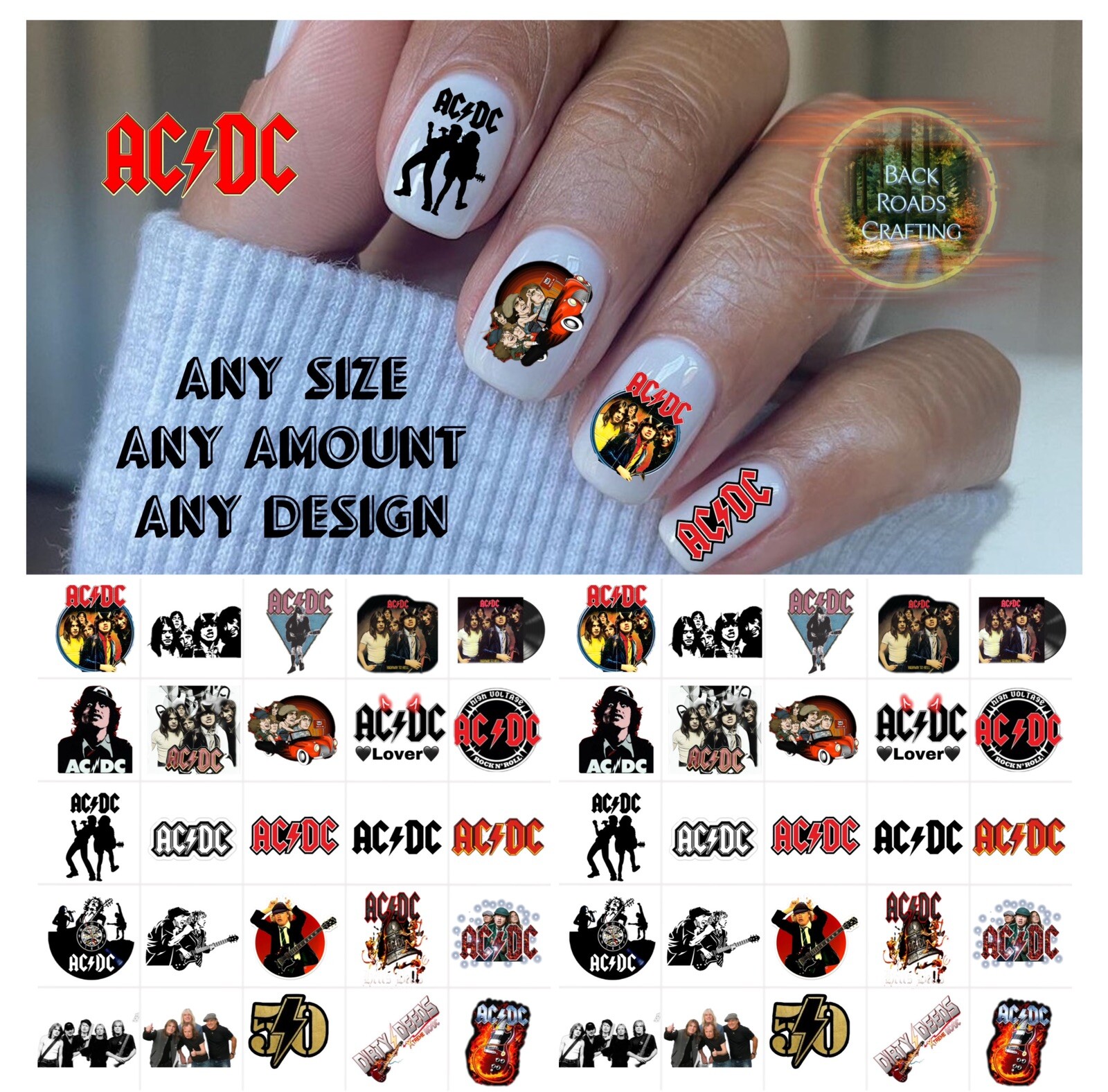 AC / DC Music Band Nail Art Decals Set Of 50 Instructions Included AC/DC ACDC