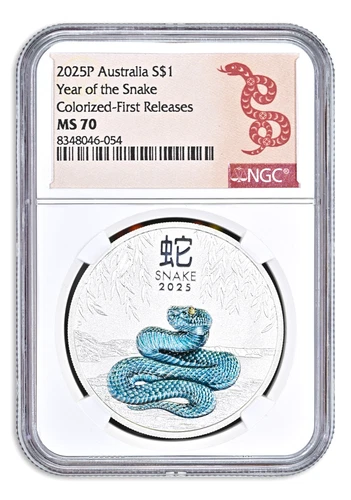 2025 Australia Lunar Snake 1 oz Silver Colorized Coin NGC MS70 First Releases