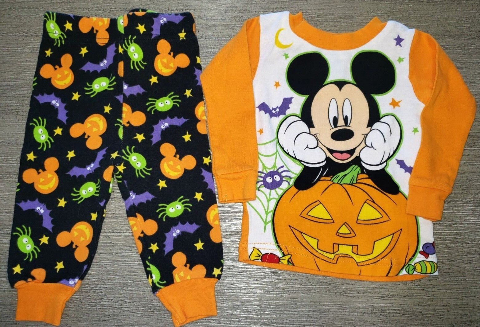DISNEY baby boy HALLOWEEN PAJAMAS size 9 month MICKEY MOUSE PUMPKIN BATS super eBay