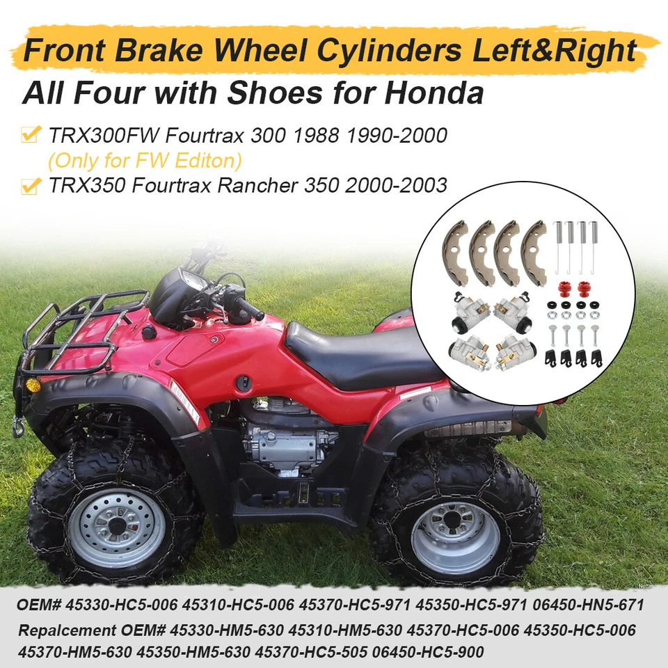 Cilindros de rueda de freno delantero con kit de zapatos para Honda FourTrax 300 TRX300FW 1990-00 Foto 4 de 4