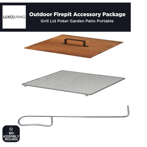 Outdoor Firepit Accessory Package Grill Lid Poker Garden Patio Portable