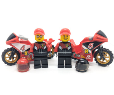 LEGO City Racing Minifigure Lot: Motorbike Race Team & Bikes 60084 Motorcycle
