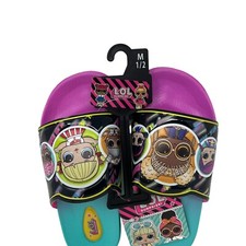 LOL Sorpresa! Sandalias sin cordones para niñas talla 1/2 nuevas negras moradas