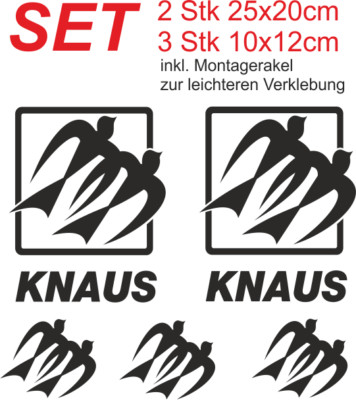 Aufkleber KNAUS Wohnwagen, Wohnmobil, Caravan 5er Set mit Montagehilfe