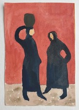 Gemälde Tusche Frauen Personen Wasserträgerin Gerda Henning Nachlass