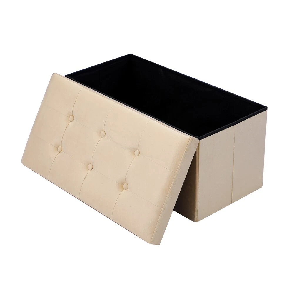 Box Sweden Cream Ottoman Storage Cube 76x36cm Faux Velvet Stool/Home Organiser
